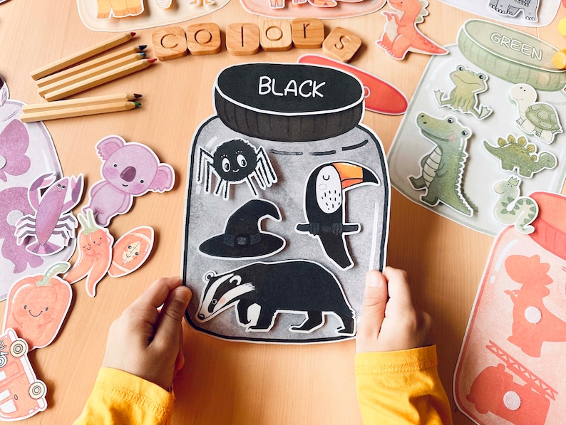Farbsortierung Kleinkindaktivitäten, Farbabstimmung in Gläsern Spiel für Kindergarten Pre-K, Malseiten Aktivität, Montessori Printable Bild 9