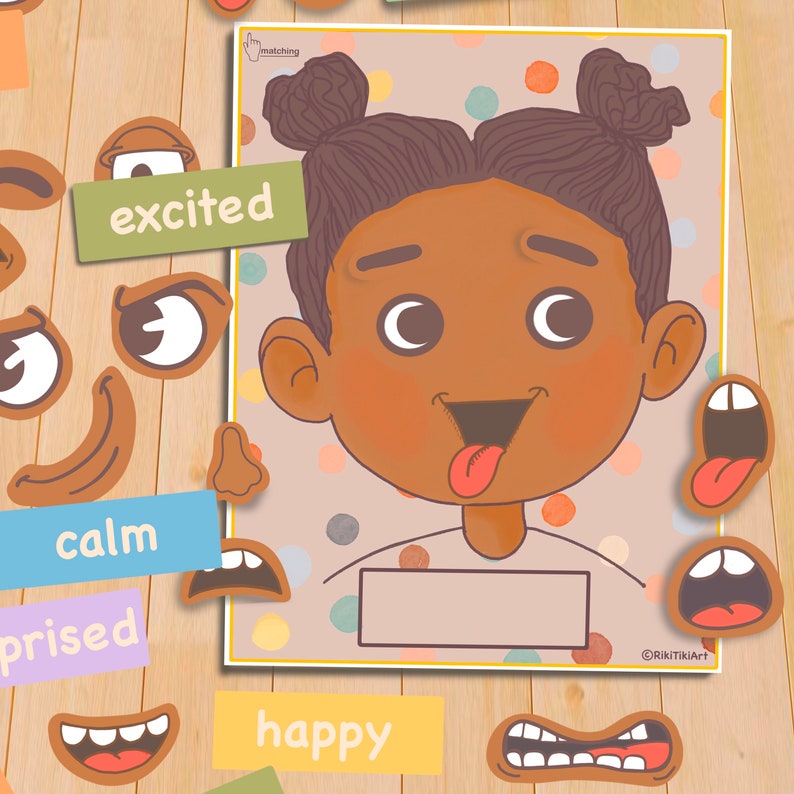 Emoties Activiteit voor kinderen Meisjesversie Afdrukbare peutergevoelsgrafiek Rustige boekenpagina Preschool Homeschool Pre-K Learning Matching Game afbeelding 5