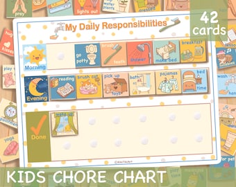 Chore Chart for Kids - Daily Routine, Printable Daily Rhythm Chart, Command Center, Homeschool Montessori Materials, Toddler Activities