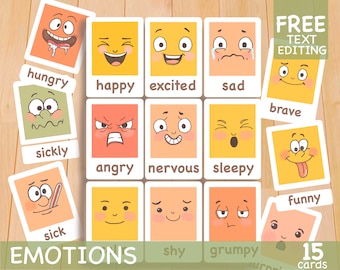 Emotions Flash Cards, Montessori Printable, Preschool Curriculum - Toddler Flashcards