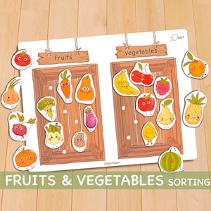 Fruits and Vegetables Sorting Activity Educational Preschool Worksheets Printable Activities Homeschool Toddler Busy Book Matching Game