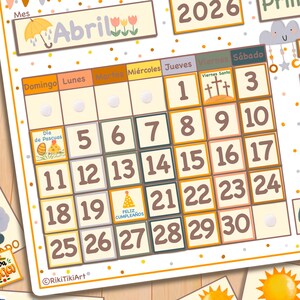 Spanish Calendar for Kids Printable Perpetual Calendar for Toddlers Montessori Busy Binder Homeschool Preschool Curriculum and Weather Chart image 3