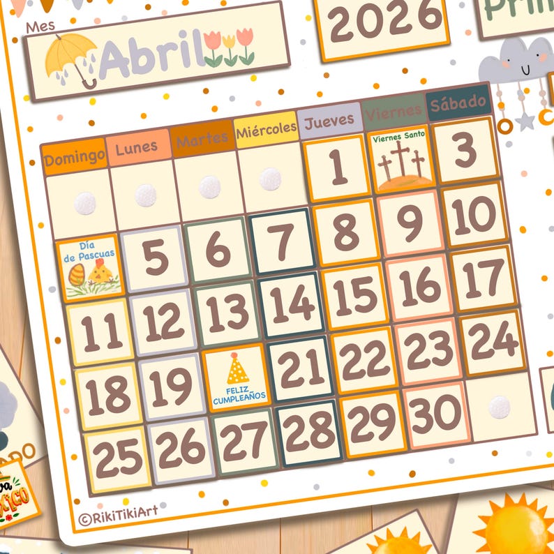 Spanish Calendar for Kids Printable Perpetual Calendar for Toddlers Montessori Busy Binder Homeschool Preschool Curriculum and Weather Chart image 3