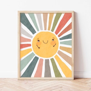 Watercolor Sun Poster Muted Rainbow Nursery Wall Art Playroom Downloadable Prints Printable Classroom Posters Montessori Girls Room Decor