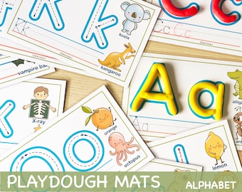 Preschool Printables Alphabet Play Doh Mats Printable Toddler Activities, ABC Tracing Practice for Homeschool Pre-K Kindergarten