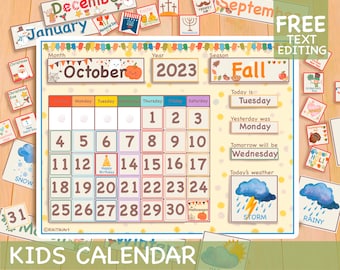 Morning Board Kids Perpetual Calendar Printable Classroom Calendar, Homeschool Busy Binder, Preschool Curriculum, US Canadian Version