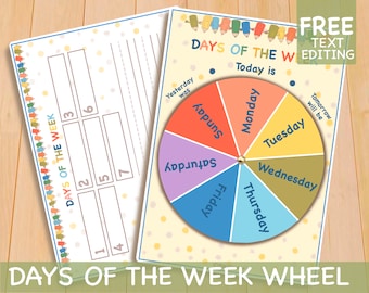 Days of the week wheel, Printable Montessori calendar, Toddler activities - classroom calendar