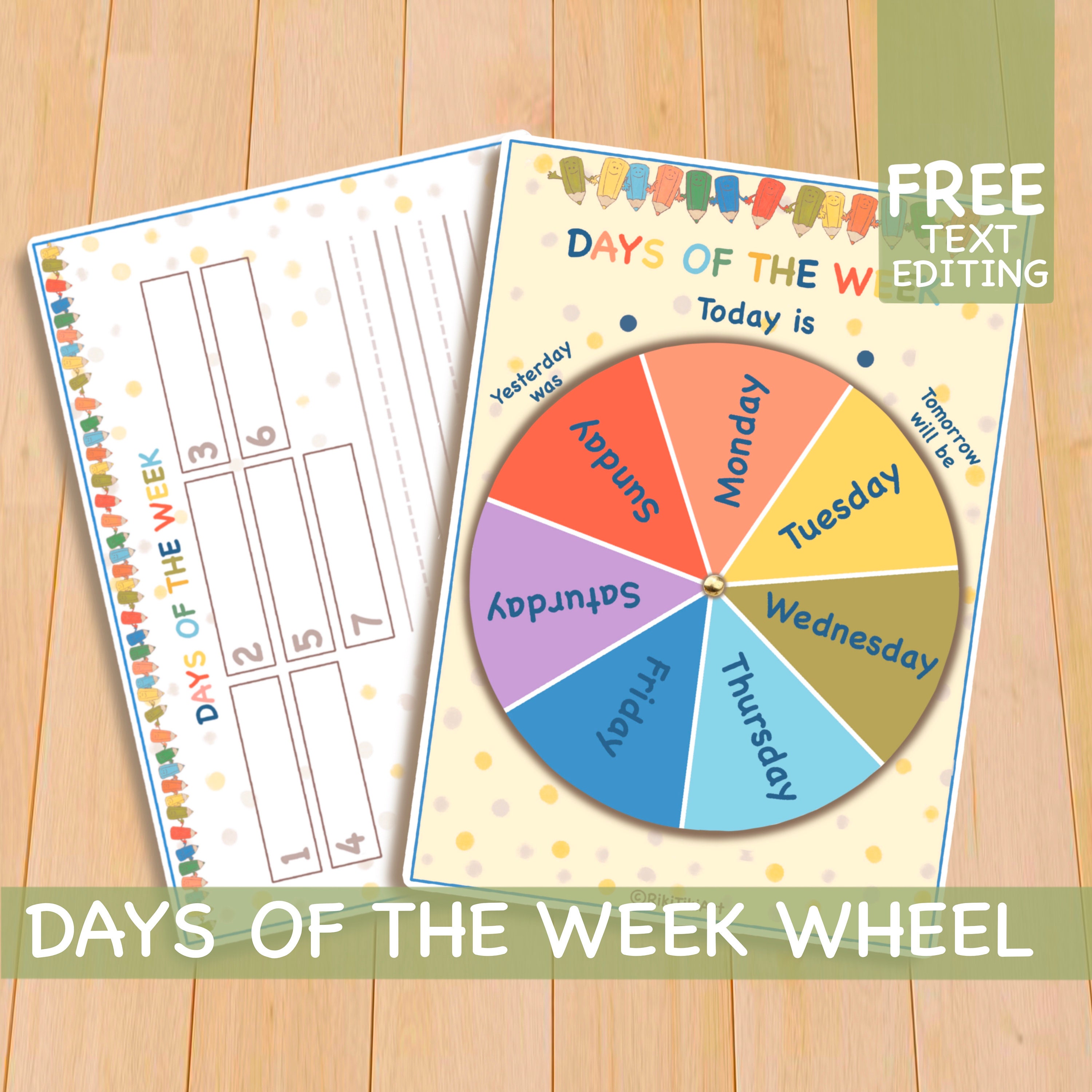 Days of the week wheel Printable Montessori calendar Toddler Etsy.de