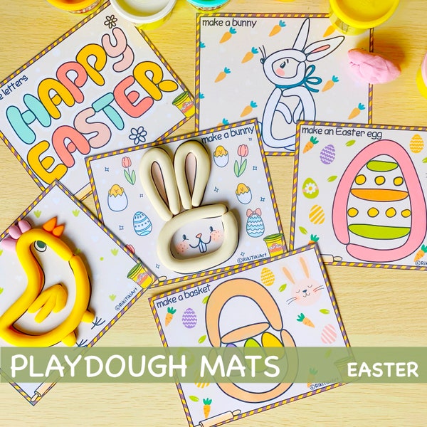 Easter Play Dough Mats Toddler Activities Visual Play Doh Cards Printable Homeschool Materials for Toddlers Preschool Kindergarten Pre-K