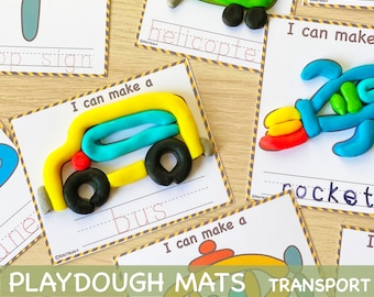 Play Doh Mats Transport Visual Cards, Play Dough imprimible Actividades para niños pequeños, Homeschool Montessori Materials Pre-K Kindergarten Preschool