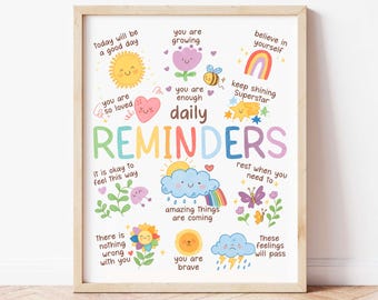 Daily Reminders Poster: Calming Mental Health Art (Digital Download)