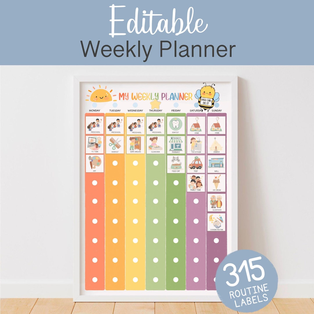 Family Weekly Planner Editable Routine Chore Chart for Kids, Printable ...