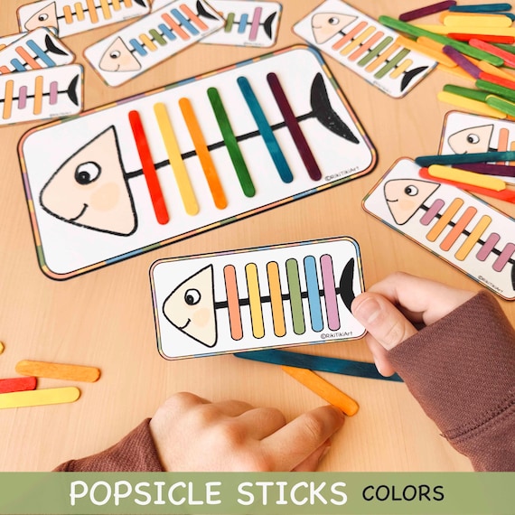 Popsicle Sticks Color Sorting Activity Printable Homeschool Toddler Activity Fine Motor Skills Matching Game Montessori Preschool Printables