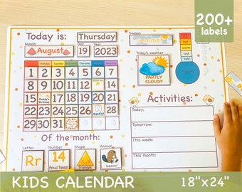 18x24 Kids Calendar Perpetual Classroom Calendar Homeschool Playroom Wall Decor Educational Nursery Wall Art Montessori Wall Calendar