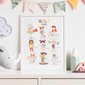 Girls Can Poster Calming Corner Playroom Inspirational Art Printable Classroom Decor Growth Mindset Montessori Poster Therapy Office Decor image 3
