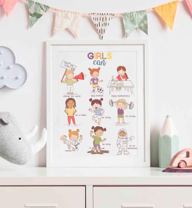 Girls Can Poster Calming Corner Playroom Inspirational Art Printable Classroom Decor Growth Mindset Montessori Poster Therapy Office Decor image 3