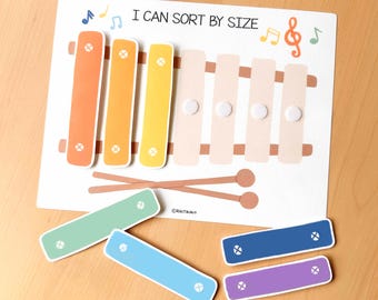 Foglio di lavoro stampabile per l'ordinamento delle dimensioni Montessori per bambini piccoli, attività di xilofono per l'ordinamento da piccolo a grande, gioco di ordinamento delle dimensioni per bambini dell'asilo