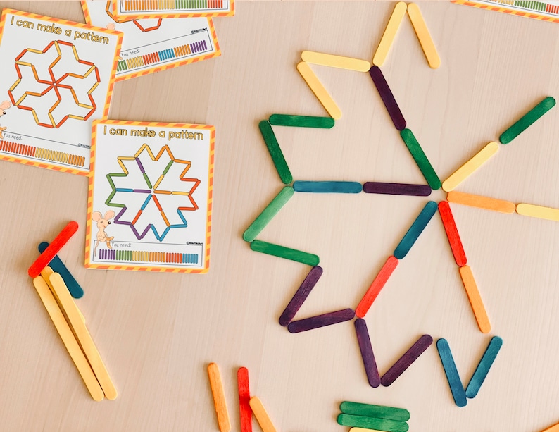 Popsicle Stick Activity Pattern Cards Fine Motor Skills Montessori ...