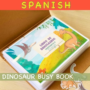 Dinosaure espagnol livre occupé préscolaire tout-petit apprentissage cartable Montessori livre occupé imprimable enfants livre calme maternelle préscolaire cartable
