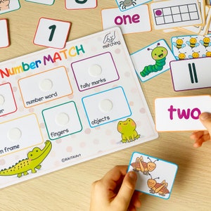 Montessori-telactiviteit voor peuters Oefen met nummervergelijking 1 tot 10 Leermiddelen Kleuterschool Werkbladen Thuisonderwijs afbeelding 4