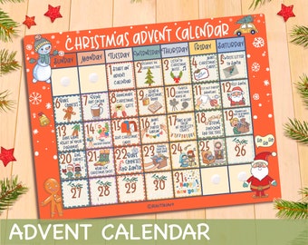 Printable Advent Calendar Numbers DIY Christmas Countdown, Family Personalized Сalendar