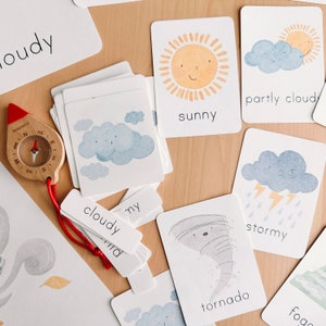 Weather Flash Cards Toddler Watercolor Educational Flashcards Printable ...
