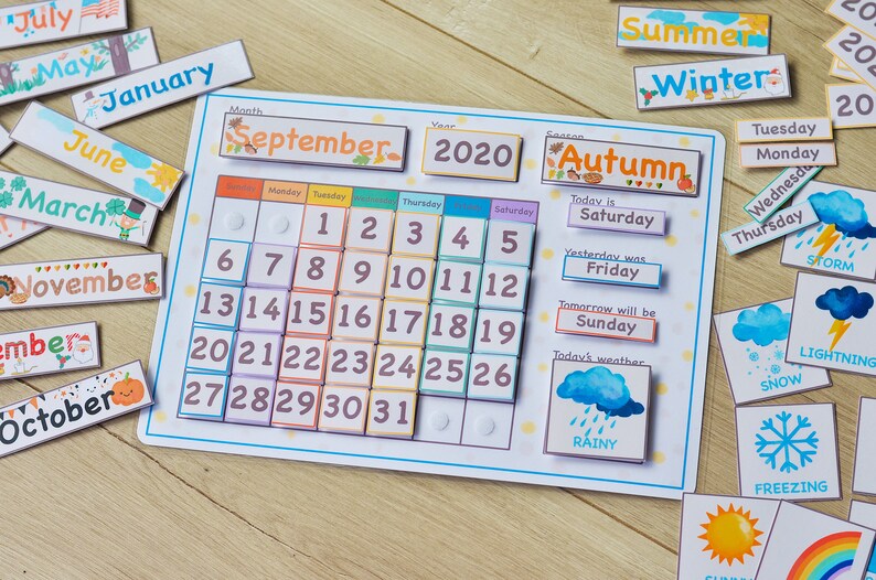white perpetual calendar kids calendar printable classroom etsy