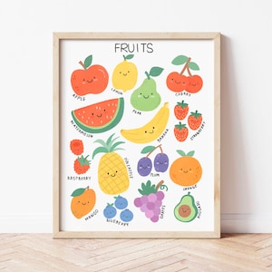 Fruit and Vegetable Posters - Educational Wall Art Set of 2 Watercolor Classroom Posters Montessori Downloadable Prints for Toddler Food Art image 5
