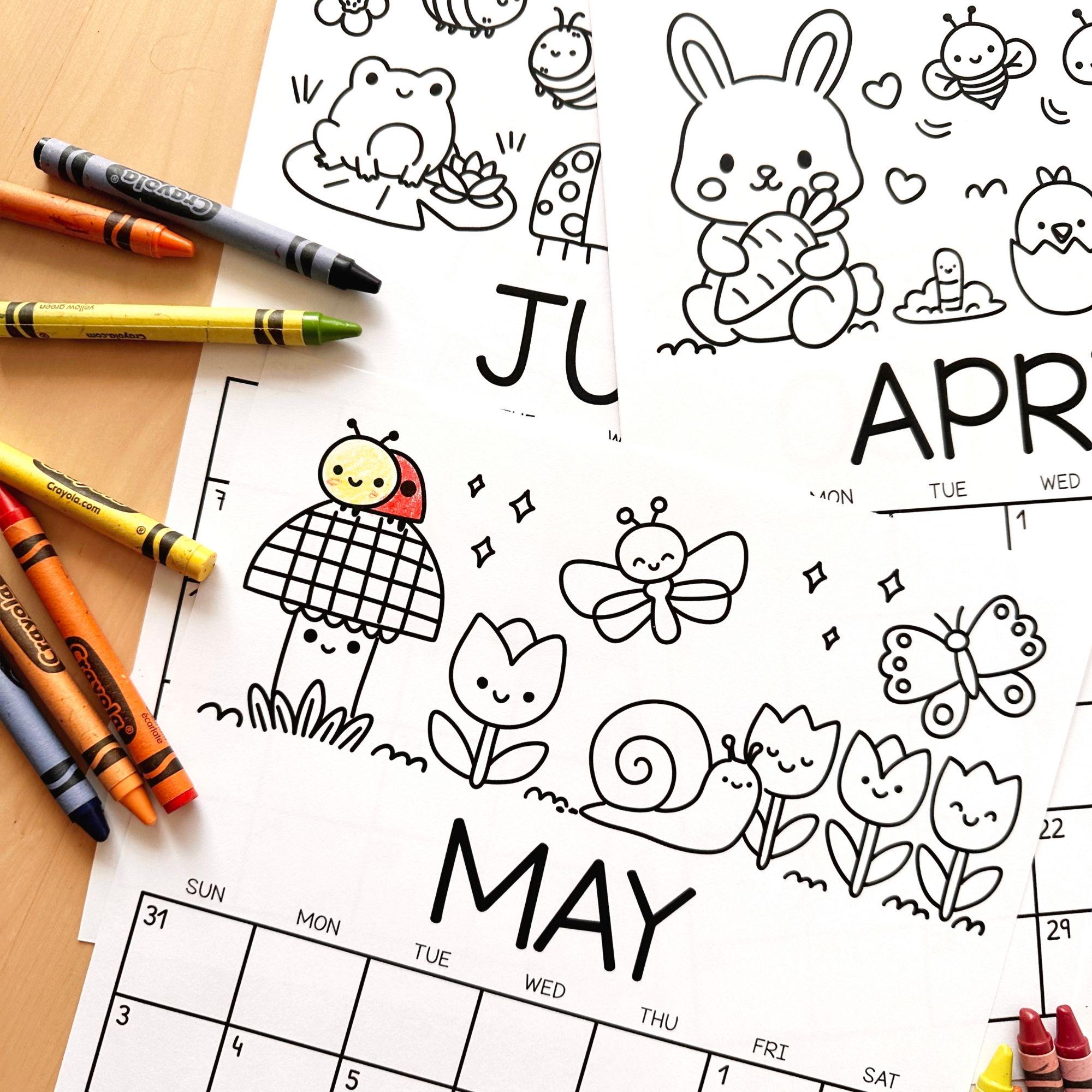 Kids Calendar 2026 Printable Coloring Monthly Calendar Editable ...