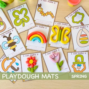 Tapetes de massinha imprimíveis Montessori Spring Printables Play Doh Atividades pré-escolares Habilidades motoras finas presente para crianças pequenas