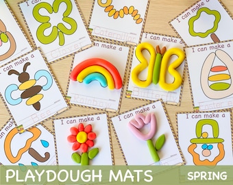 Printable Play Dough Mats Montessori Spring Printables Play Doh Preschool Activities Fine Motor Skills Gift for Toddler