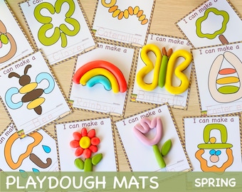 Printable Play Dough Mats Montessori Spring Printables Play Doh Preschool Activities Fine Motor Skills Gift for Toddler