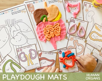 Organes humains Tapis de pâte à modeler Motricité fine Imprimables pour enfants d'âge préscolaire Corps Play Doh Mats Activités Montessori pour tout-petits Anatomie Cartes visuelles