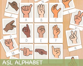 ASL Alphabet Flashcards Printable American Sign Language ABC Cards ASL Basic Sign Language Flash Cards Preschool Homeschool Classroom Decor