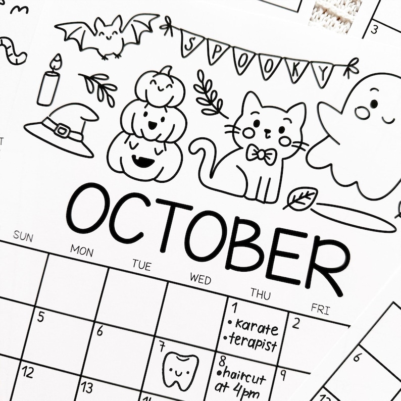 Kids Calendar 2026 Printable Coloring Monthly Calendar Editable ...