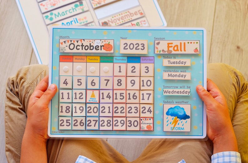 Montessori Calendar, Kids Calendar Board, Preschool Curriculum Homeschool, Perpetual Calendar Weather Seasons Numbers image 4