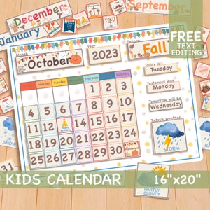 16x20 Perpetual Calendar Printable Classroom Calendar Homeschool Montessori Materials, Weather Chart Months of the Year Preschool Curriculum image 1