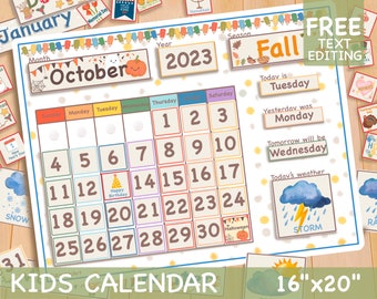 16x20 Perpetual Calendar Printable Classroom Calendar Homeschool Montessori Materials, Weather Chart Months of the Year Preschool Curriculum