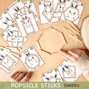 Popsicle Sticks Formen Karten Frühling Printables Vorschulaktivitäten Kaninchen druckbaren Spaß für Feinmotorik Bunny Form Visuelle Karten
