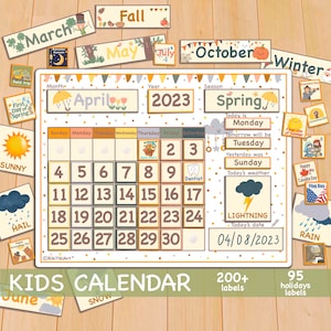 Printable Wall Calendar for Kids Classroom Perpetual Calendar Morning Board Homeschool Preschool Curriculum Weather Chart for Toddlers