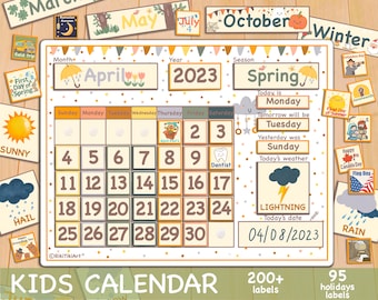 Druckbarer Wandkalender für Kinder Klassenzimmer Ewiger Kalender Morning Board Homeschool Preschool Curriculum Weather Chart für Kleinkinder