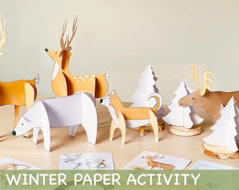 冬の紙のアクティビティ 印刷可能な子供向けアクティビティ DIY 紙の動物のおもちゃ モンテッソーリ教材 幼稚園 就学前 ホームスクール 幼児向け印刷物