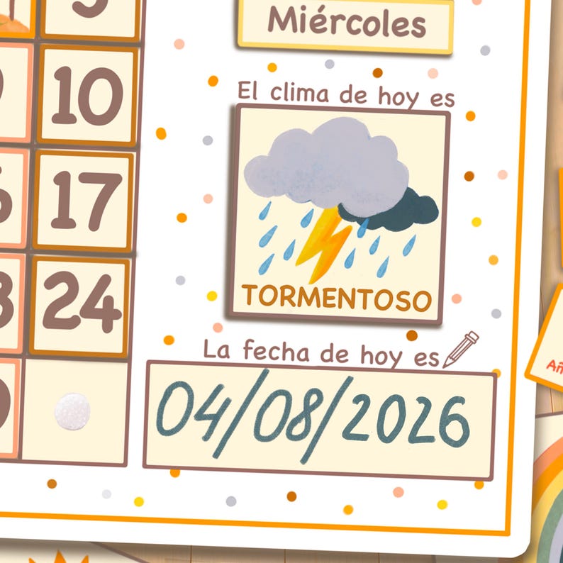 Spanish Calendar for Kids Printable Perpetual Calendar for Toddlers Montessori Busy Binder Homeschool Preschool Curriculum and Weather Chart image 4
