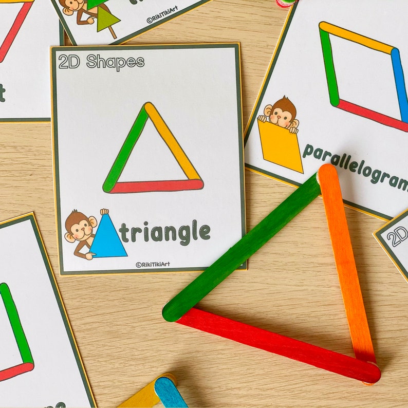 Popsicle Sticks Shapes Activity Game for Toddlers Montessori Printable Activities Preschool Printables for Kids Homeschool Resources zdjęcie 5