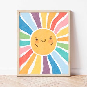 Spielzimmer Sonne Poster Aquarell Kinderzimmer Drucke Regenbogen Sonne Wand Kunst druckbare Spielzimmer-Wand-Dekor Montessori Klassenzimmer Dekor Kinderzimmer Dekor