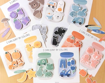Color Matching Activity with Jars - Printable Preschool Learning Game for Toddlers, Sorting Activities, Preschool Worksheets