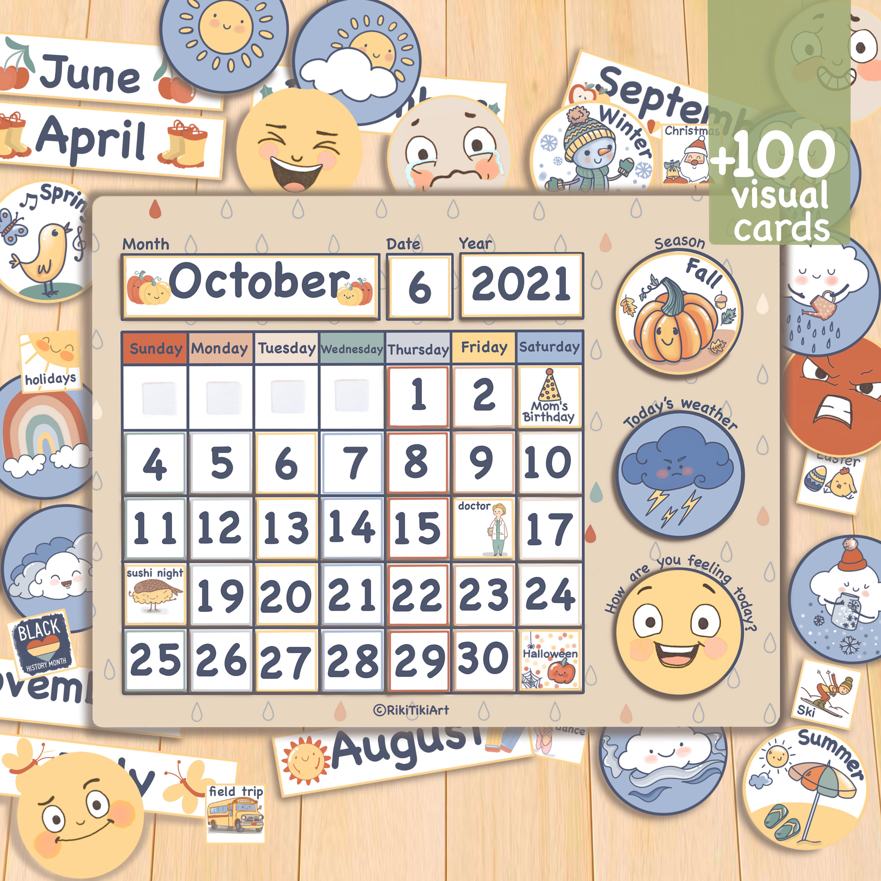 Printable Calendar for Kids Montessori Homeschool Preschool Etsy