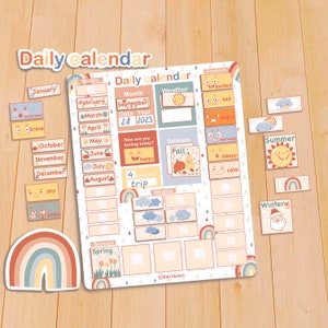 Daily Calendar for Kids Boho Montessori Materials Printable Visual Morning Board Nursery Homeschool Classroom Child Calendar