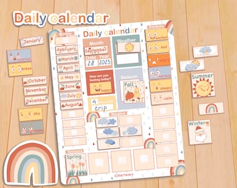 Boho Kids Daily Calendar, Montessori Learning (Printable)