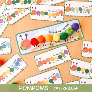 Farbanpassung Aktivität Pom Pom Sortierspiel, feinmotorische Fähigkeiten Montessori druckbare Aktivitäten für Kleinkinder, druckbare Farbsortiermatten